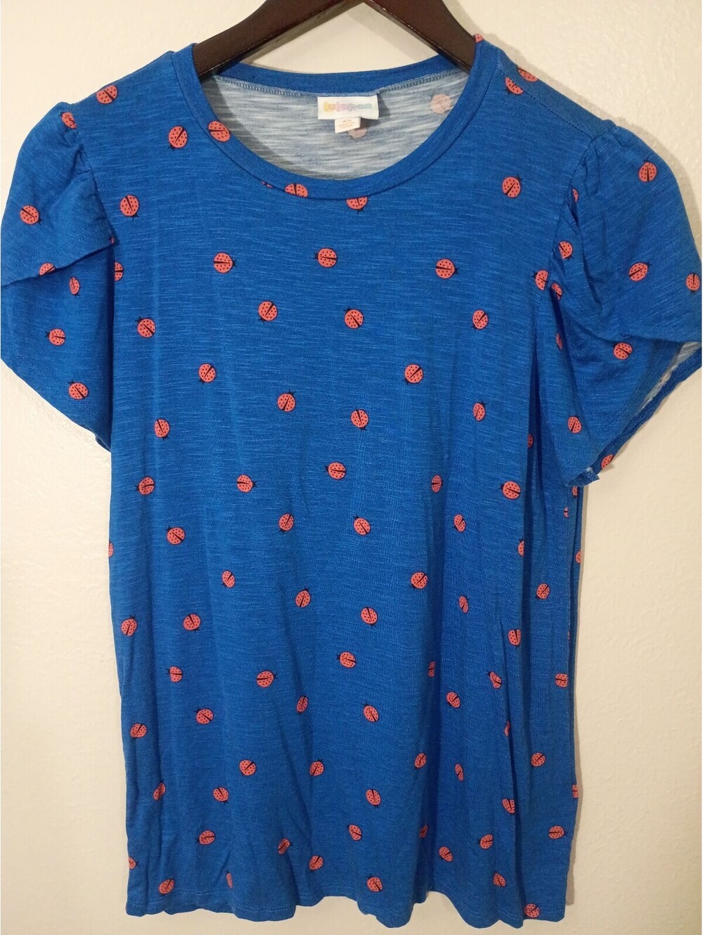 LuLaRoe Blue Ladybug Print Short Sleeve Top XS